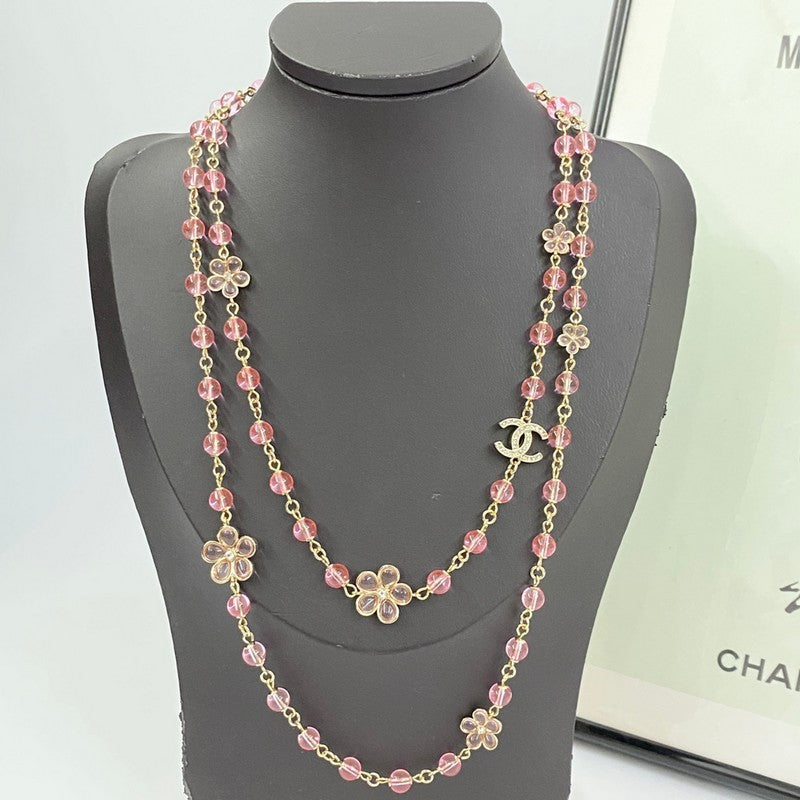 18K  Chanel 26C Pink Crystal Long Necklace